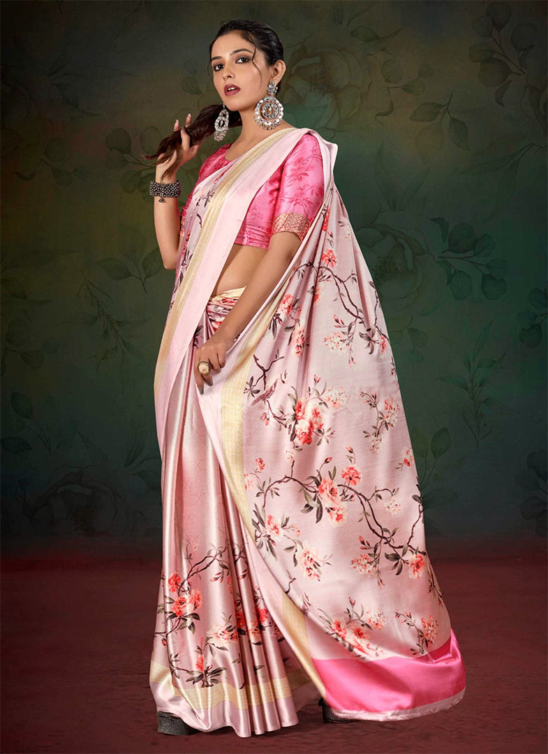 Lovely Digital Print Satin Saree