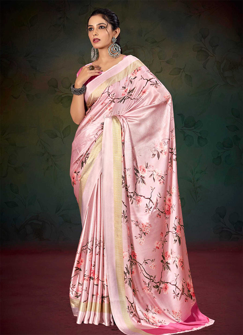 Lovely Digital Print Satin Saree