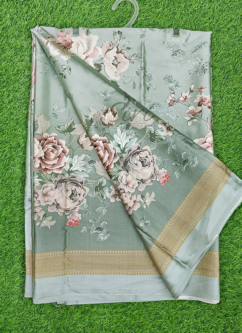 Lovely Digital Print Satin Saree