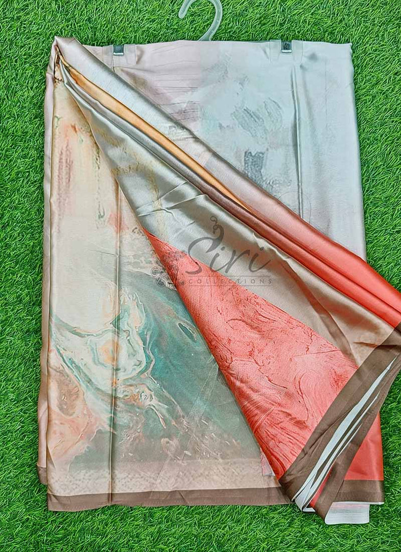 Lovely Digital Print Satin Saree