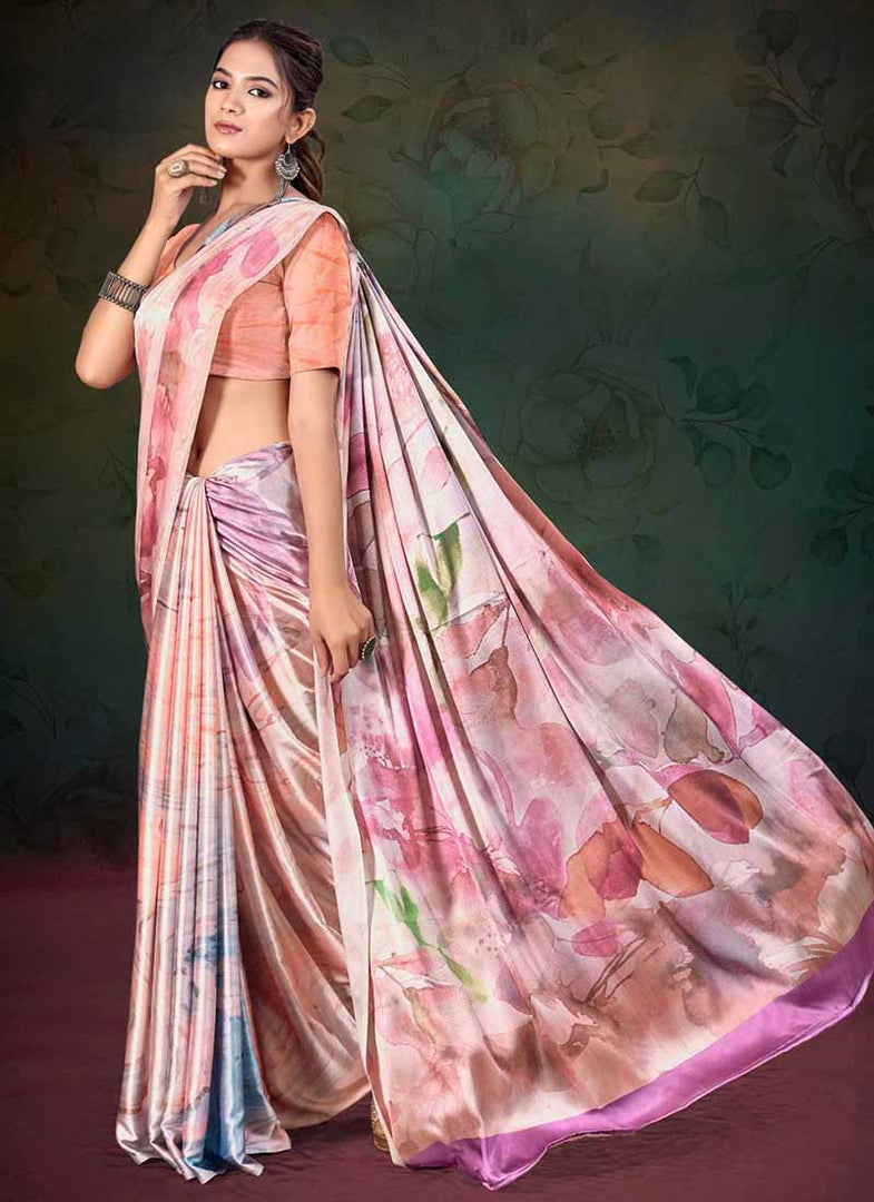 Lovely Digital Print Satin Saree