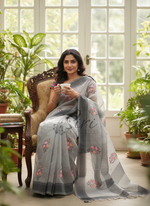 Load image into Gallery viewer, Elegant Grey Saree in Self Borders and Embroidery Work
