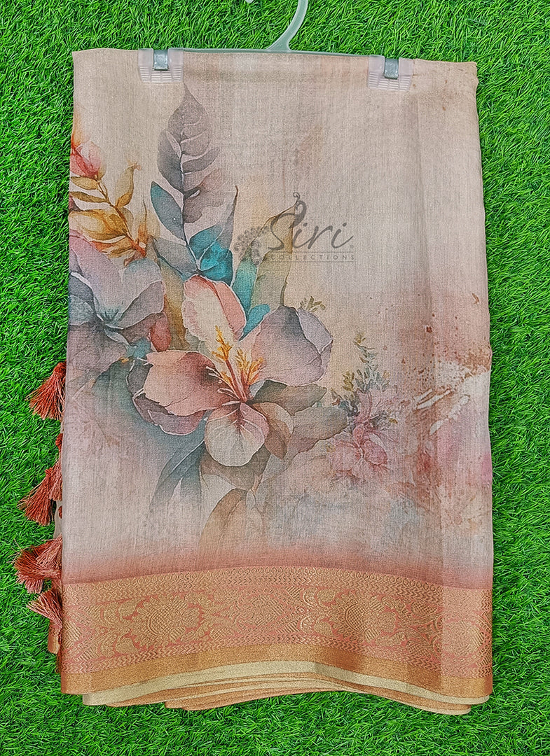 Beautiful Digital Print Soft Fancy Tissue Cotton Saree