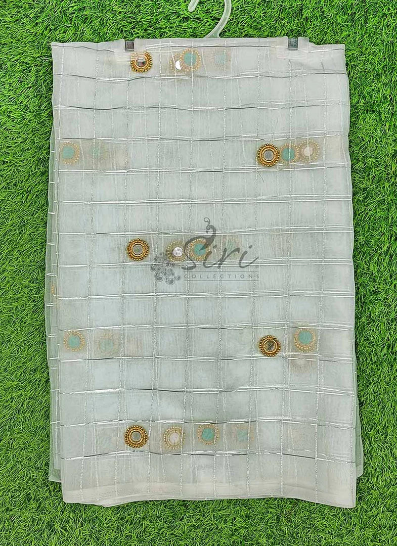 Lovely Organza Saree in Hand Mirror Work