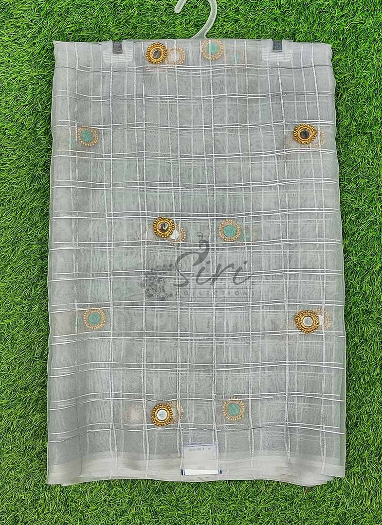 Lovely Organza Saree in Hand Mirror Work