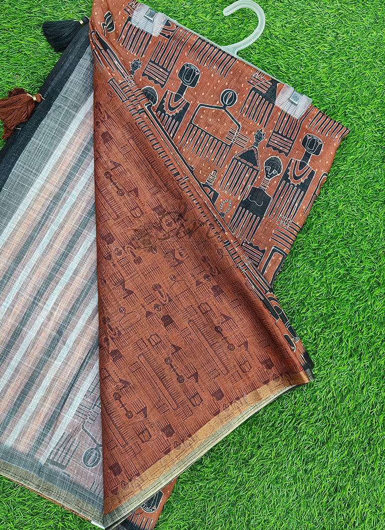 Digital Print Soft Linen Saree