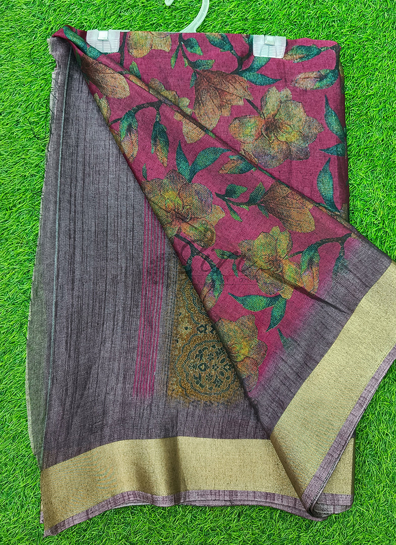 Beautiful Printed Jute Cotton Saree