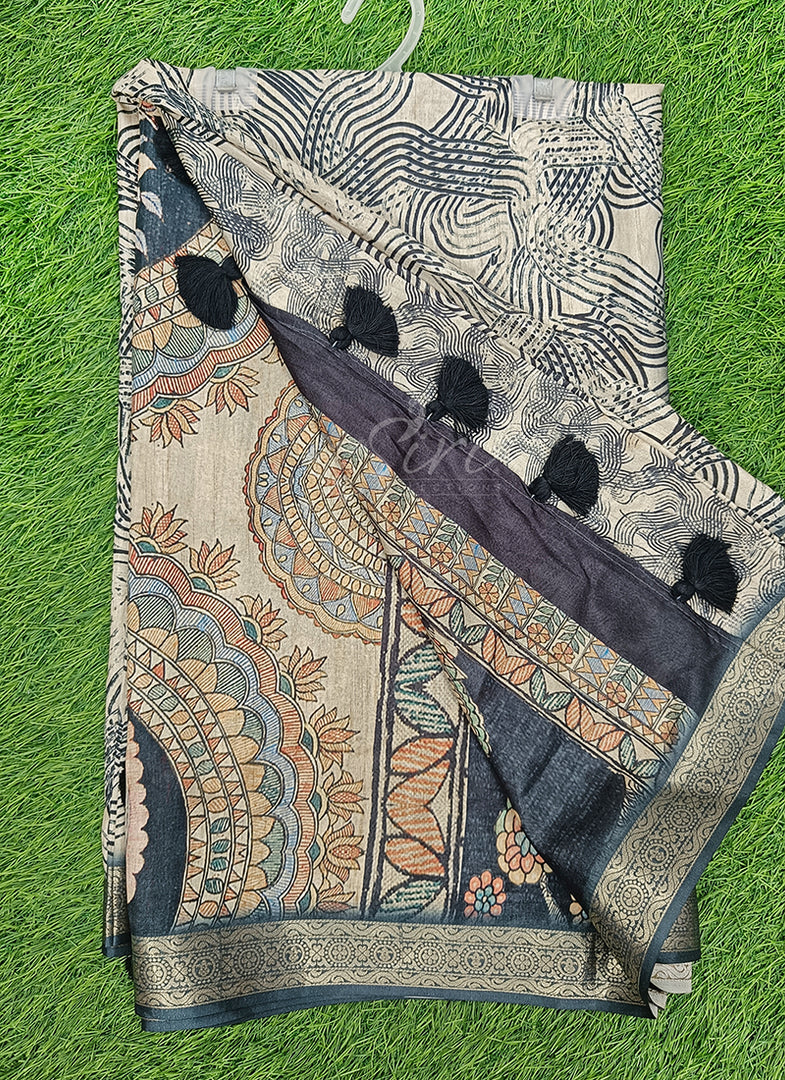 Beautiful Digital Print Fancy Tussar Saree