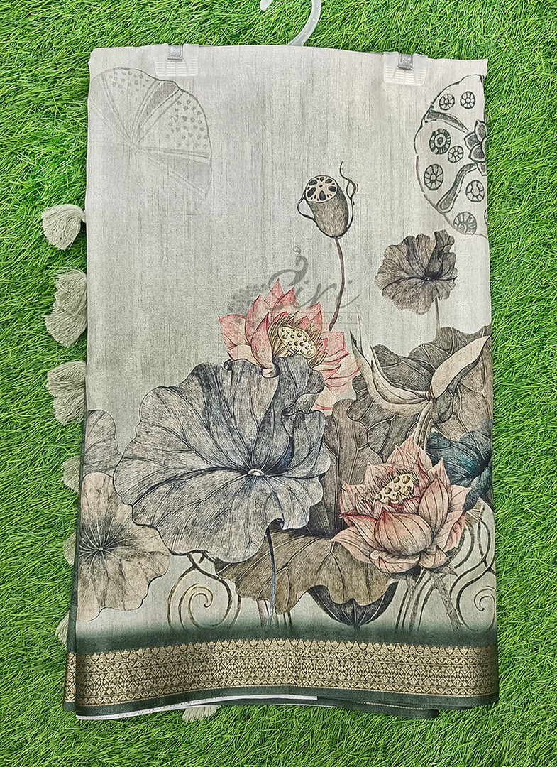 Beautiful Digital Print Fancy Tussar Saree