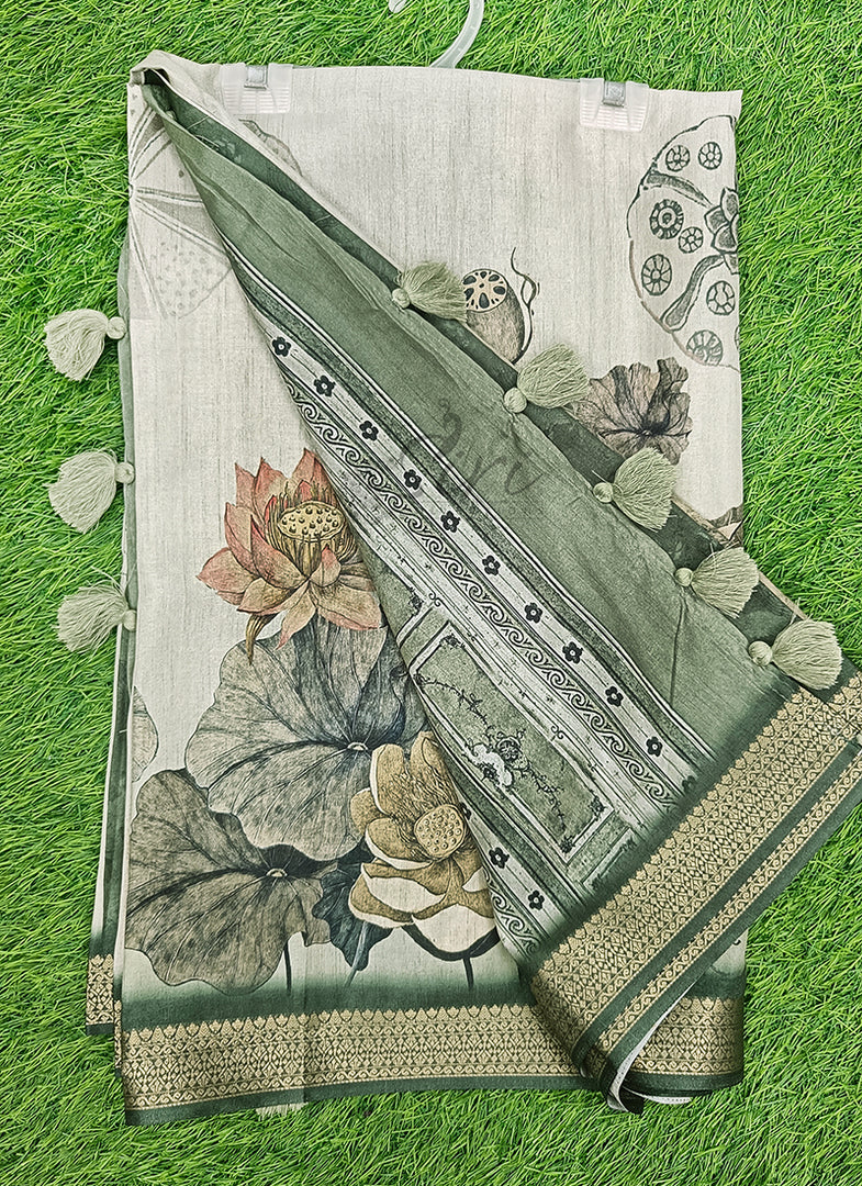 Beautiful Digital Print Fancy Tussar Saree