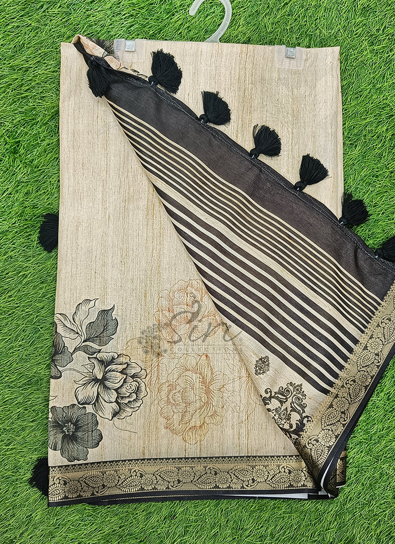 Beautiful Digital Print Fancy Tussar Saree