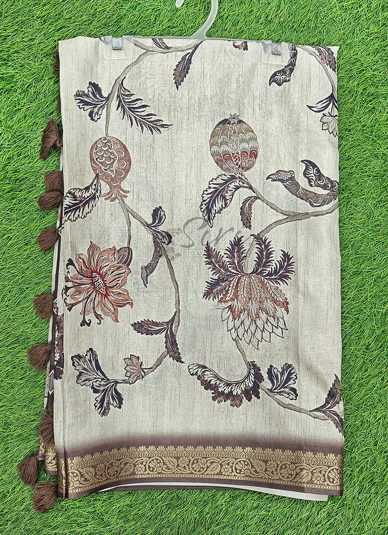 Beautiful Digital Print Fancy Tussar Saree