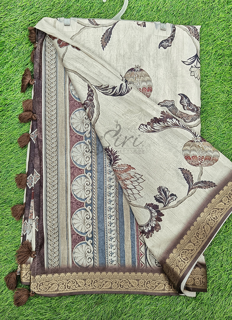 Beautiful Digital Print Fancy Tussar Saree