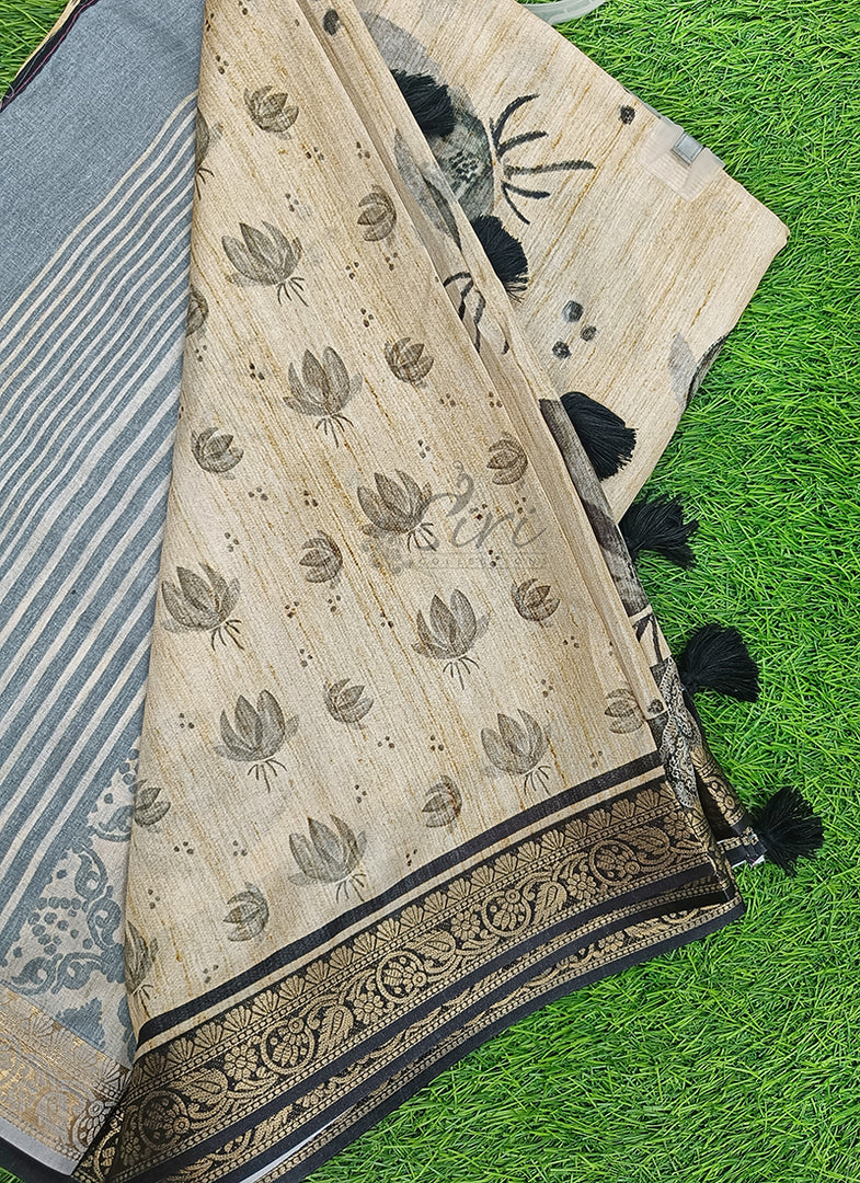Beautiful Digital Print Fancy Tussar Saree