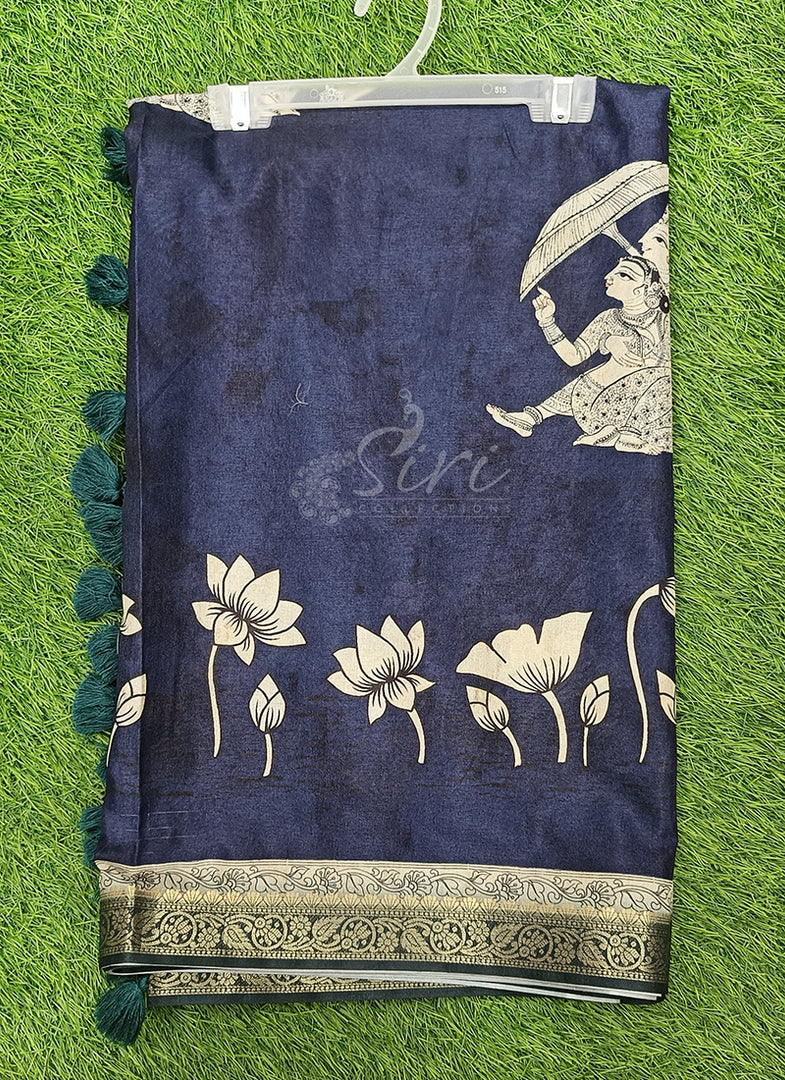 Beautiful Digital Print Fancy Tussar Saree