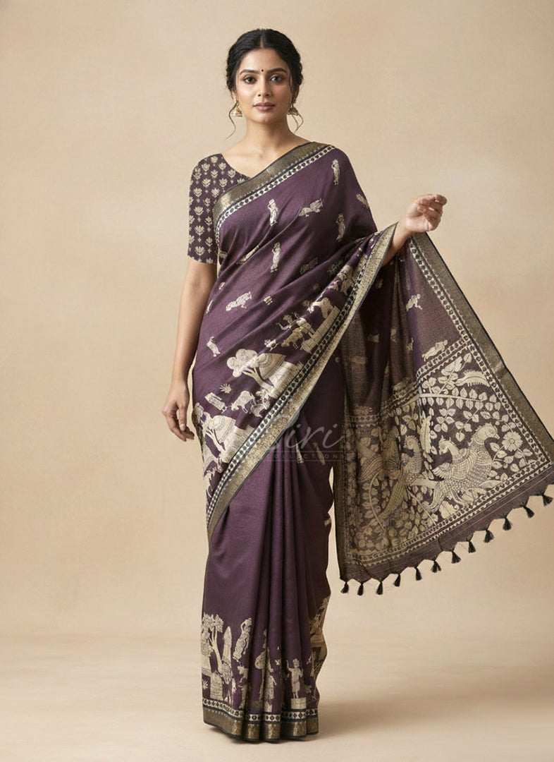 Beautiful Digital Print Fancy Tussar Saree