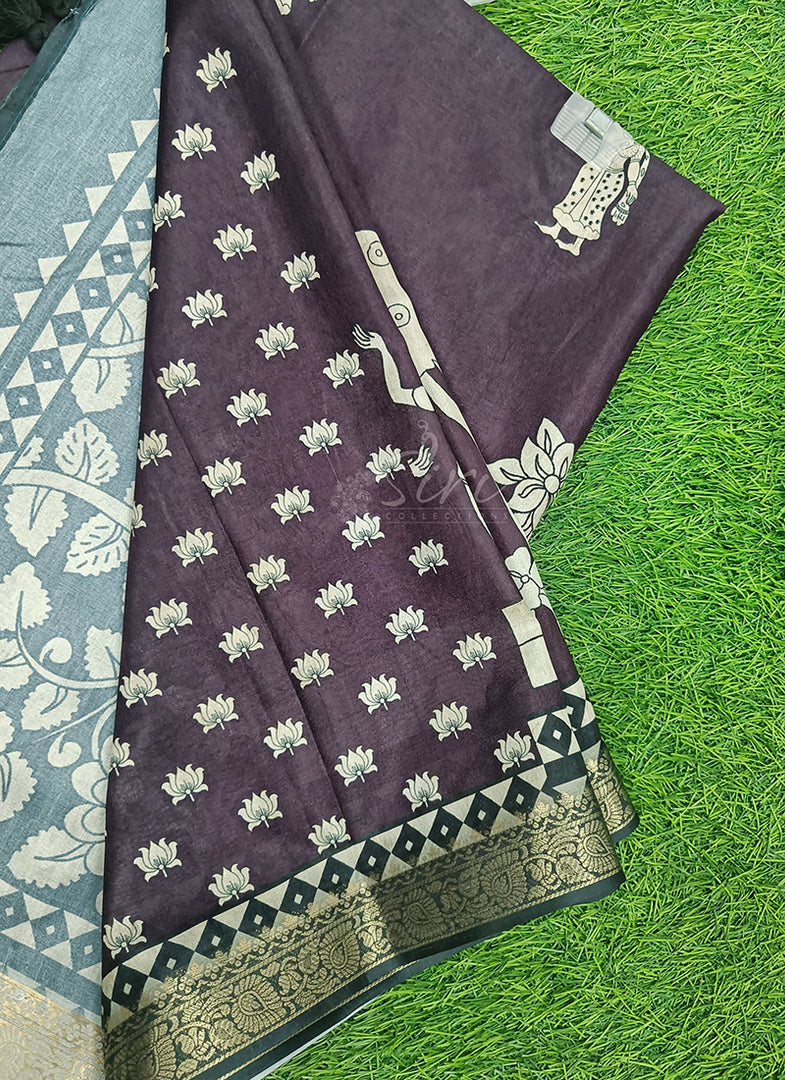 Beautiful Digital Print Fancy Tussar Saree