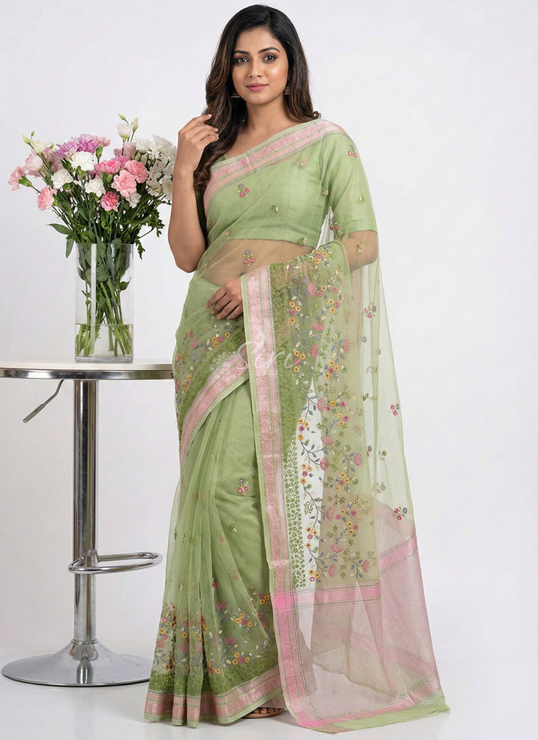 Elegant Supernet Saree in Embroidery Work
