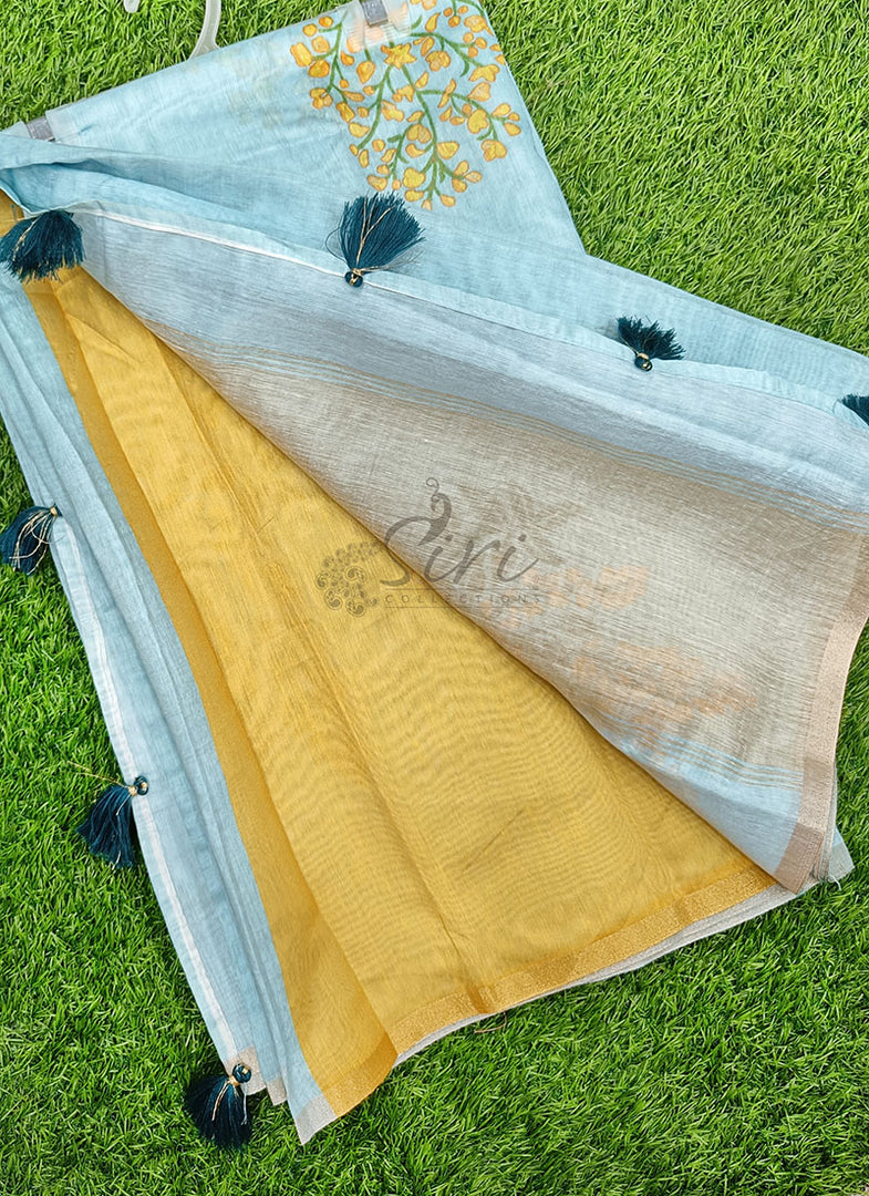 Beautiful Digital Print Soft Linen Saree