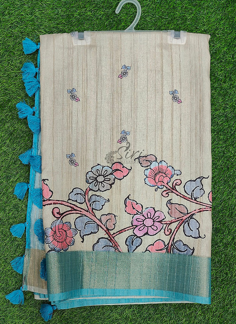 Beautiful Digital Print Fancy Tussar Saree in Kalamkari Design
