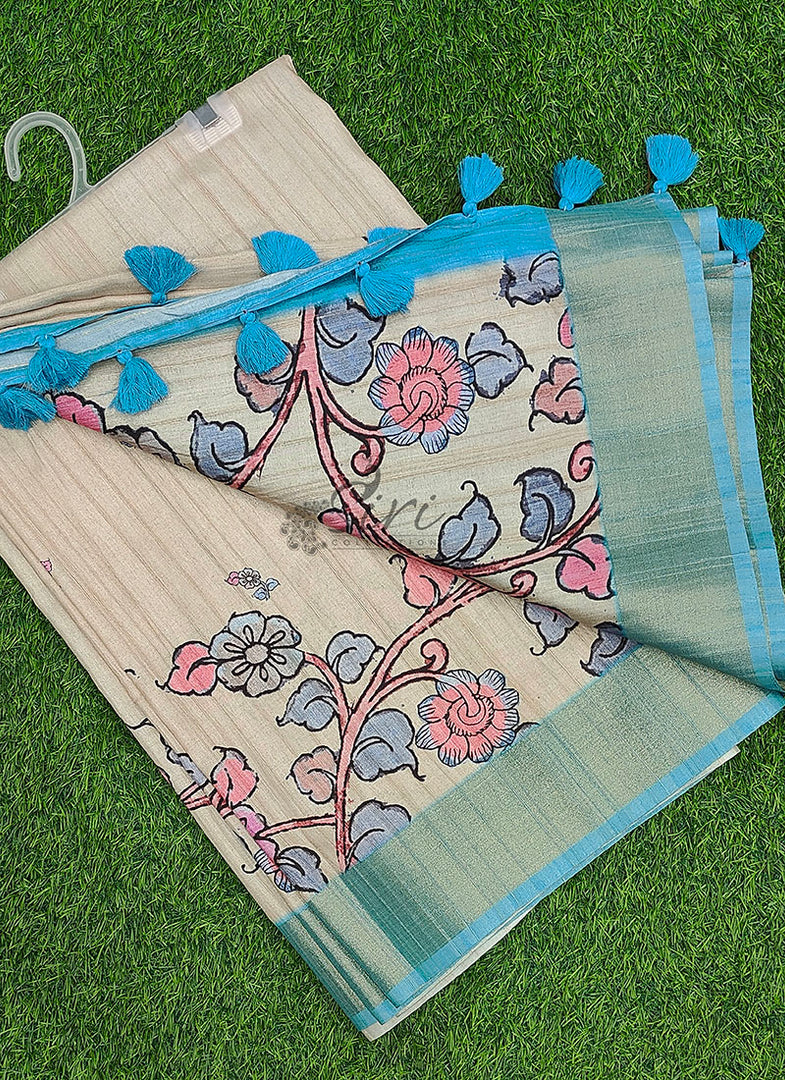Beautiful Digital Print Fancy Tussar Saree in Kalamkari Design