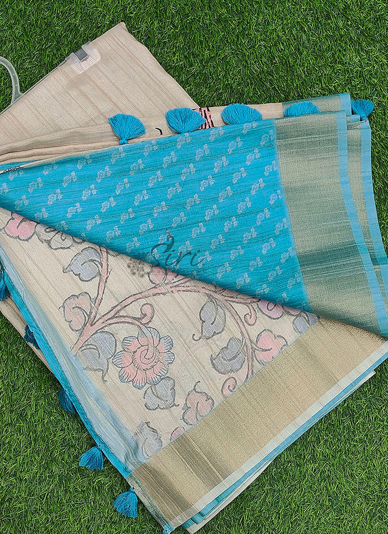 Beautiful Digital Print Fancy Tussar Saree in Kalamkari Design