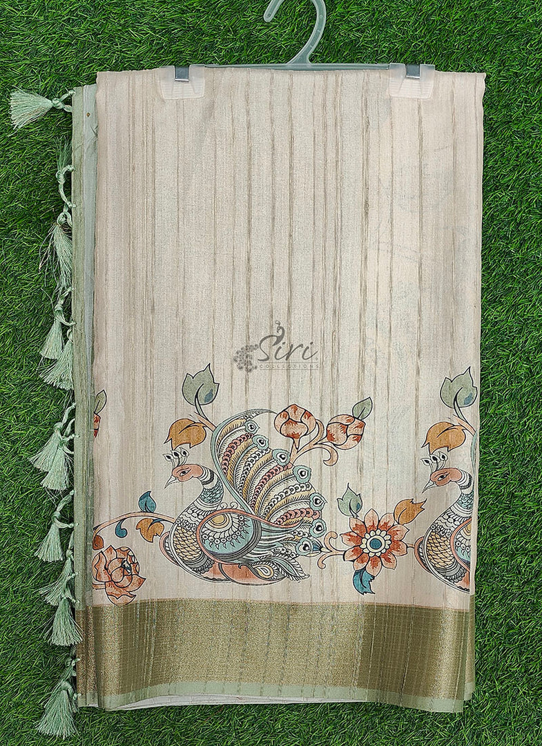 Beautiful Digital Print Fancy Tussar Saree in Kalamkari Design