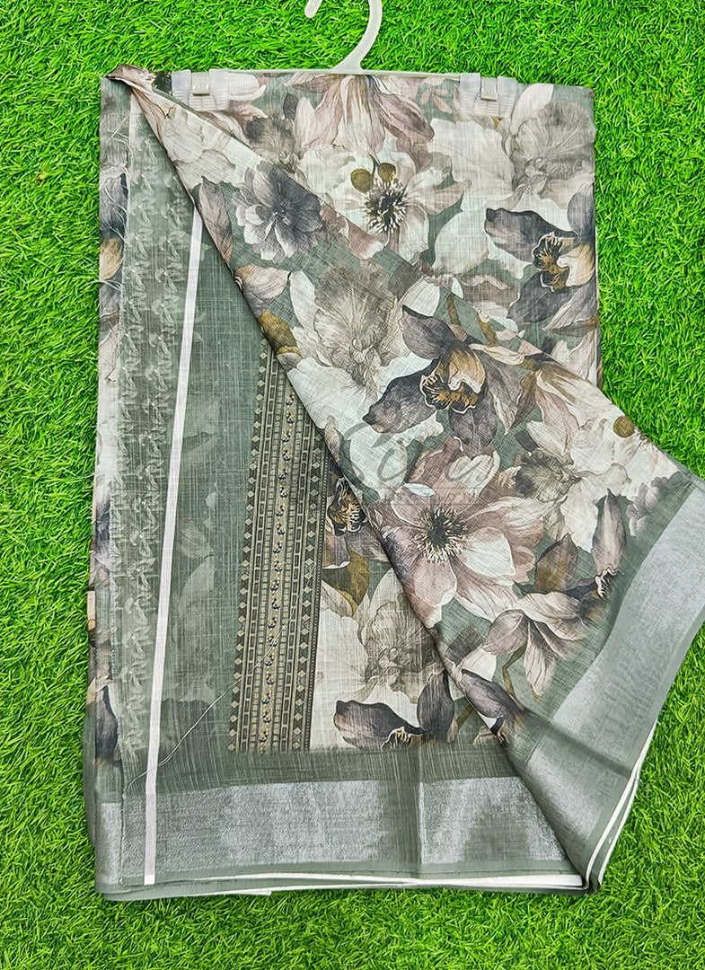 Lovely Digital Print Linen Saree