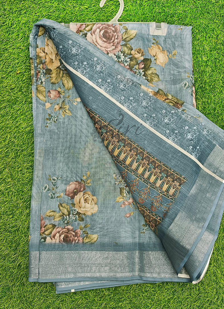 Lovely Digital Print Linen Saree
