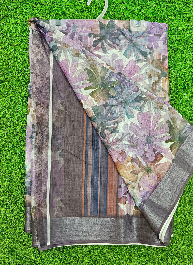 Lovely Digital Print Linen Saree