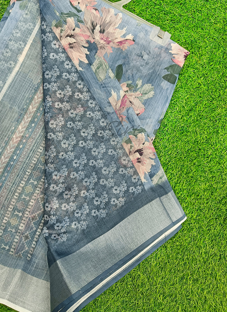 Lovely Digital Print Linen Saree