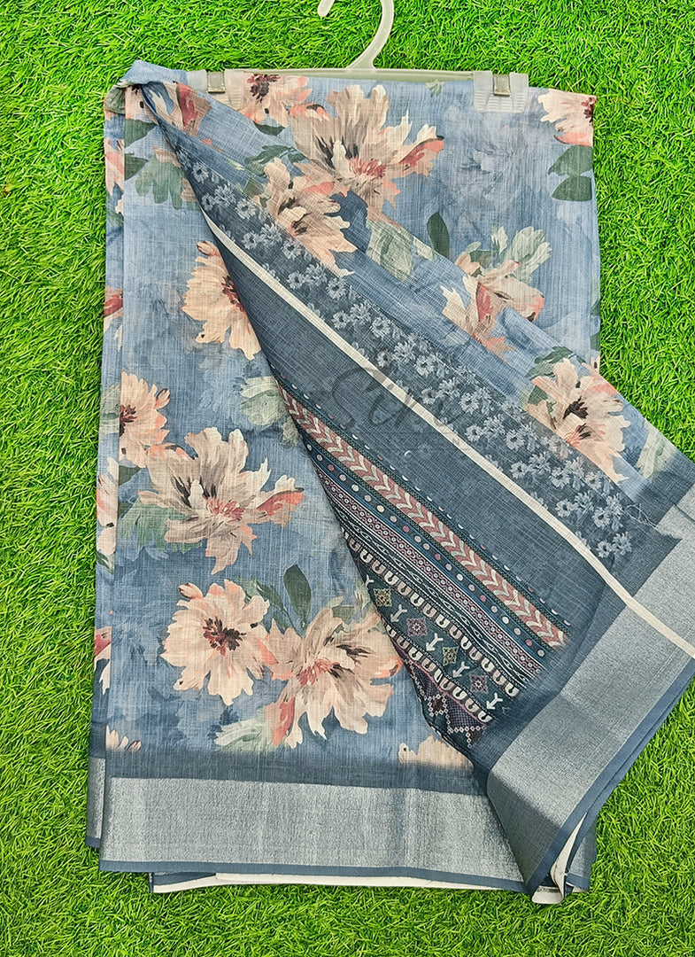 Lovely Digital Print Linen Saree