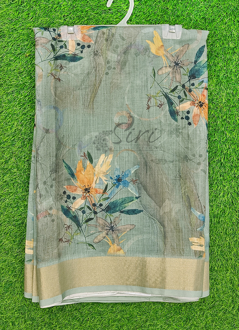 Lovely Digital Print Linen Jute Saree