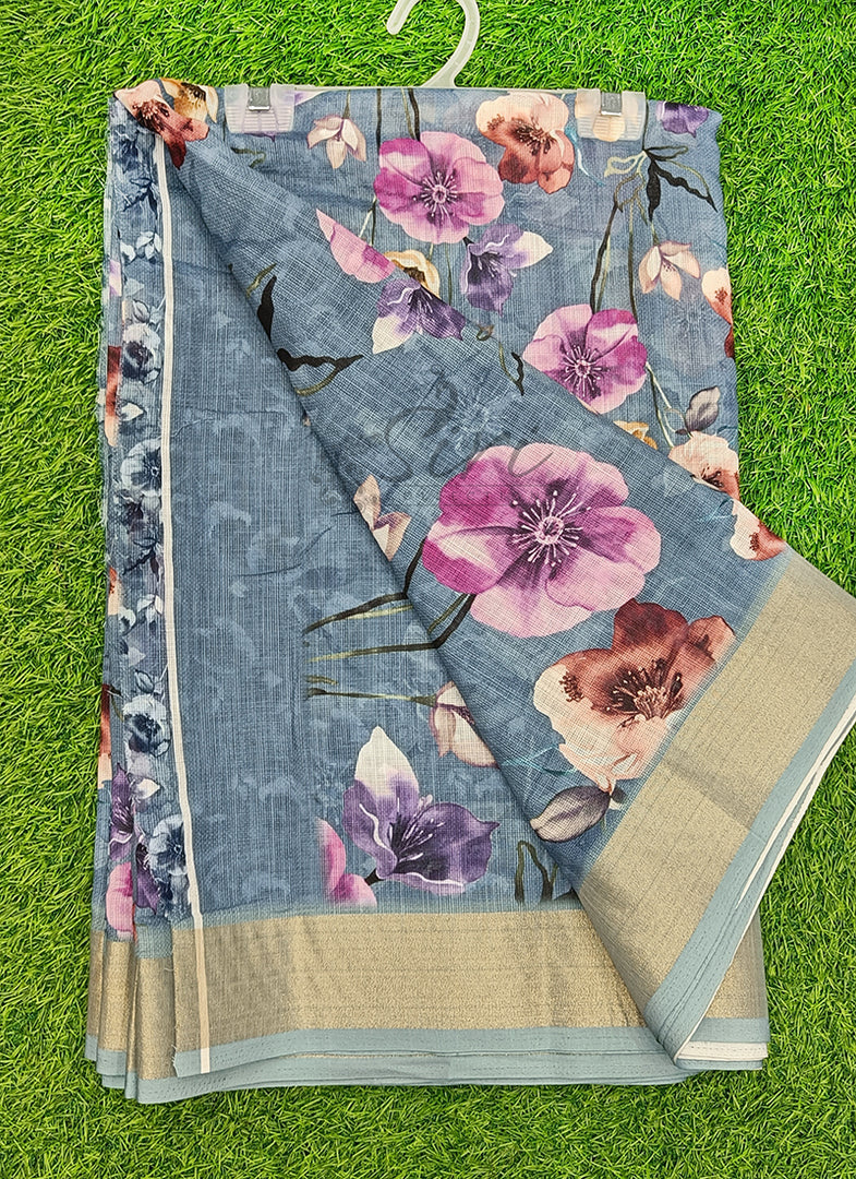 Lovely Digital Print Linen Jute Saree
