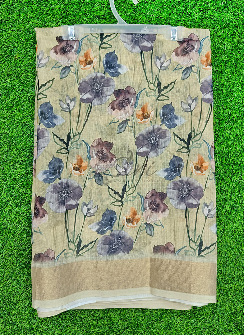 Lovely Digital Print Linen Jute Saree
