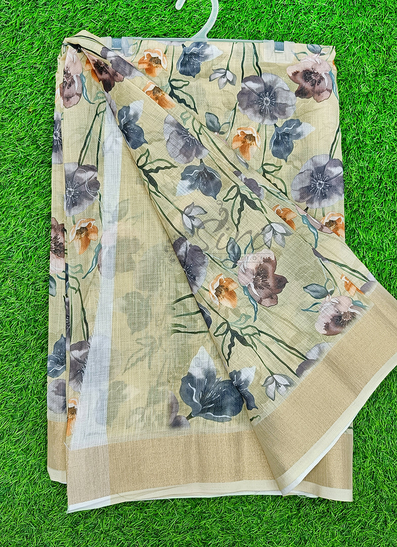 Lovely Digital Print Linen Jute Saree