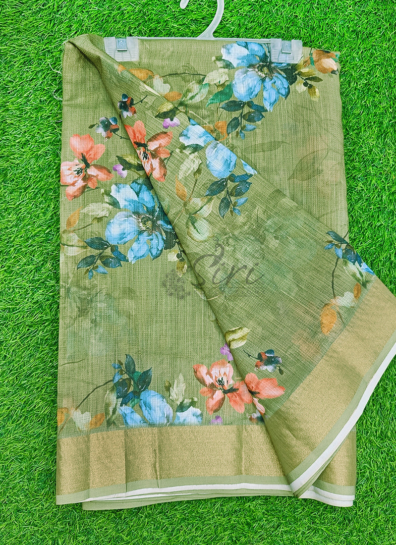 Lovely Digital Print Linen Jute Saree