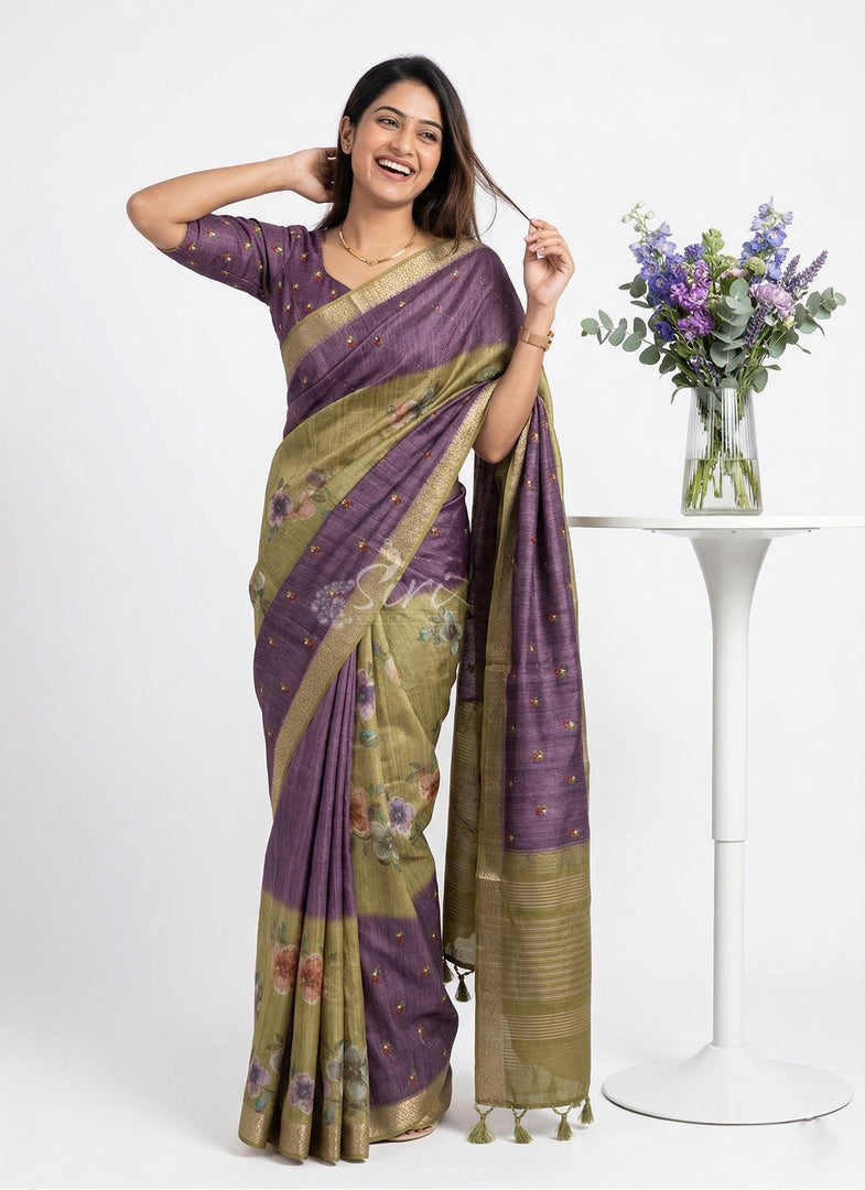Exclusive Designer Digital Print Semi Tussar Saree