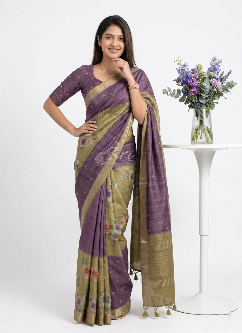 Exclusive Designer Digital Print Semi Tussar Saree
