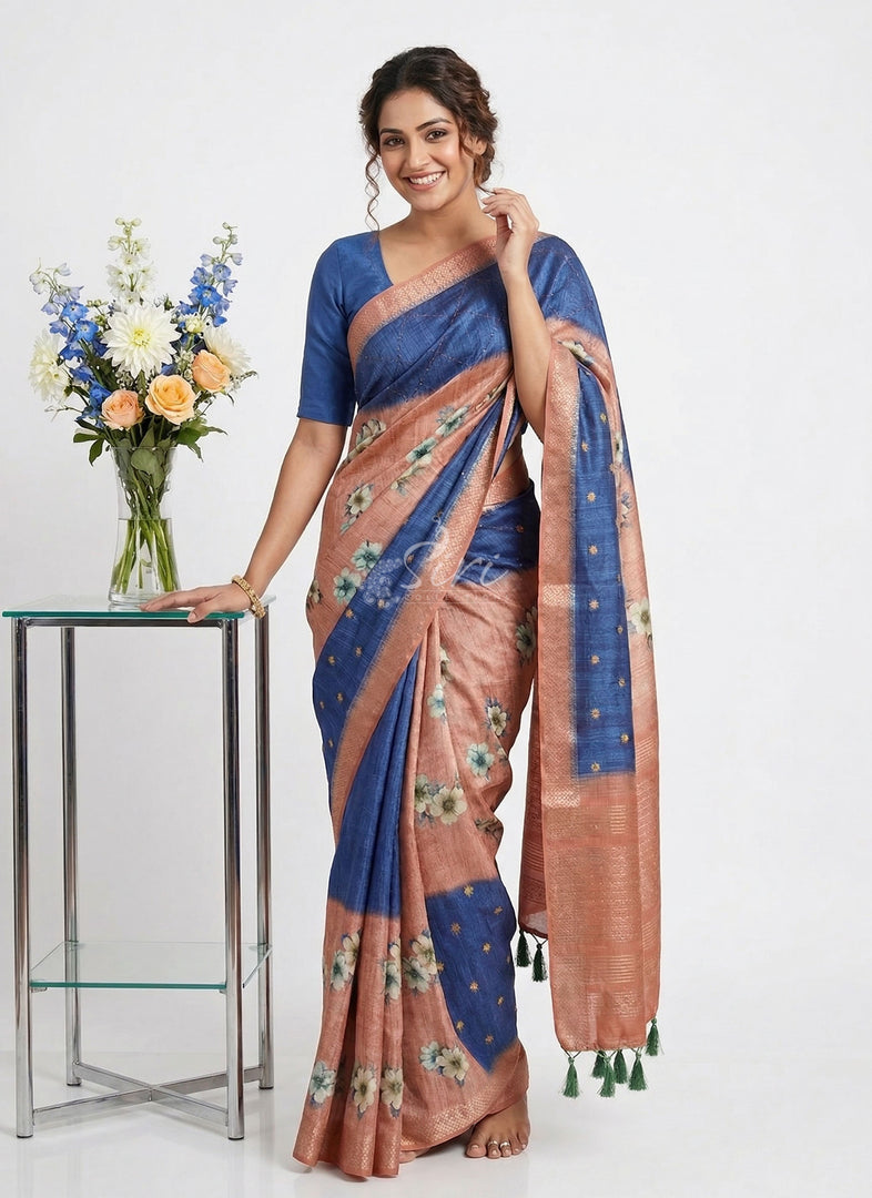 Exclusive Designer Digital Print Semi Tussar Saree