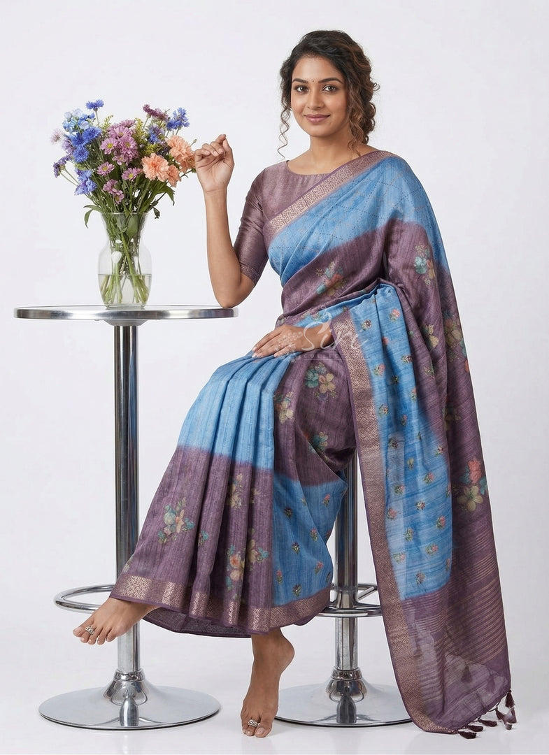 Exclusive Designer Digital Print Semi Tussar Saree
