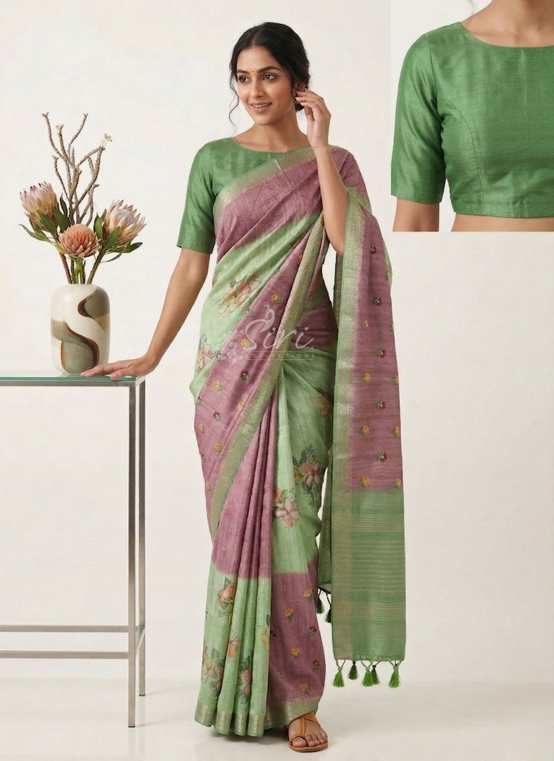 Exclusive Designer Digital Print Semi Tussar Saree