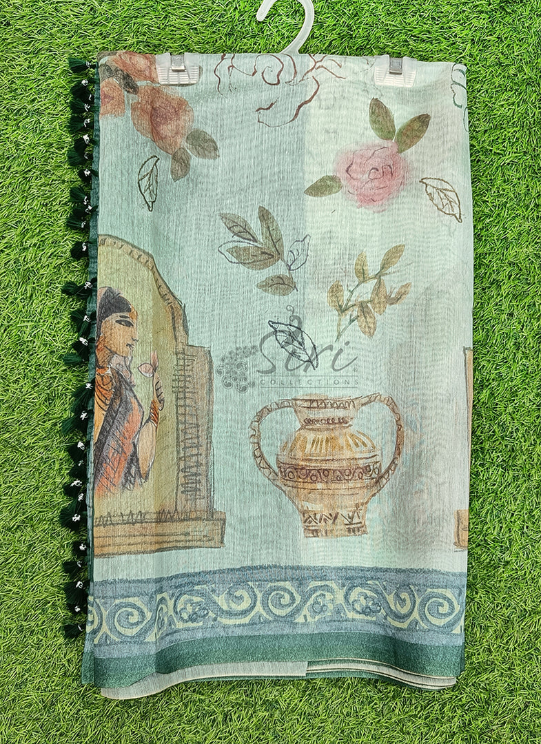 Lovely Digital Print Chanderi Saree