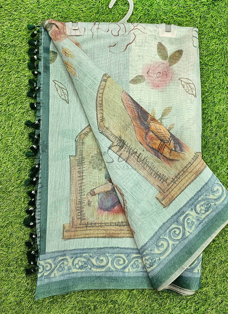 Lovely Digital Print Chanderi Saree