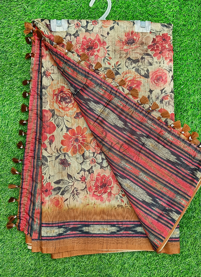 Lovely Digital Print Chanderi Saree