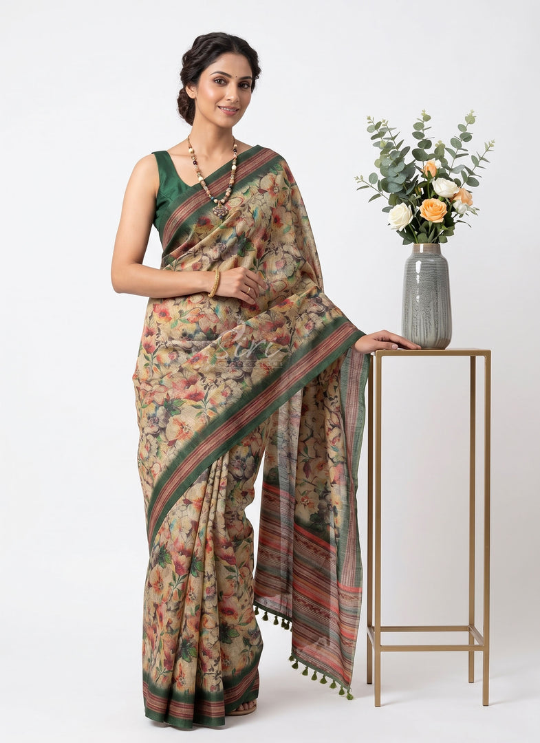 Lovely Digital Print Chanderi Saree