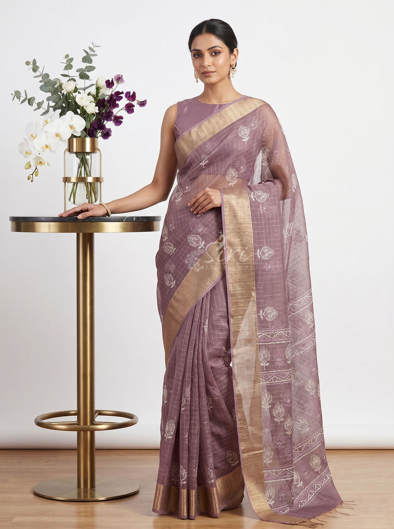 Lovely Printed Soft Organza Saree in Checks Design