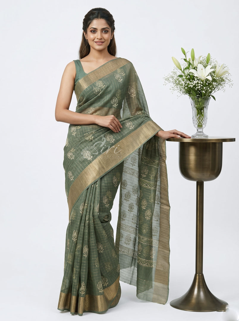 Lovely Printed Soft Organza Saree in Checks Design