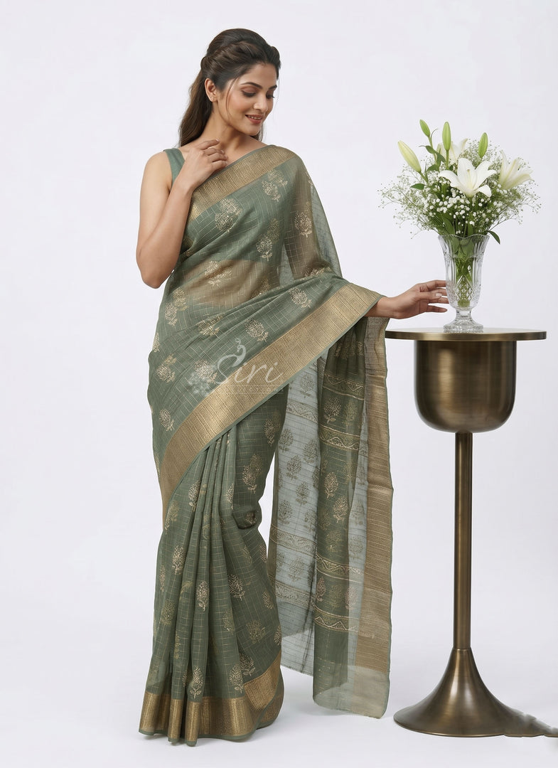 Lovely Printed Soft Organza Saree in Checks Design