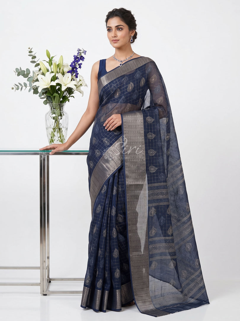 Lovely Printed Soft Organza Saree in Checks Design